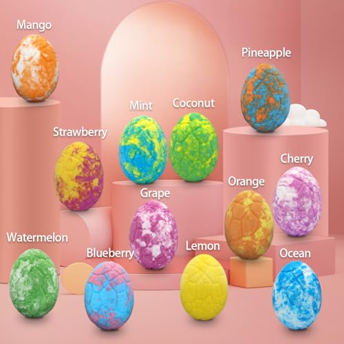Easter Bath Bombs for Kids with Surprise Toys Inside - Perfect Basket Stuffers, 12Pcs Dino Egg Bath Bombs Gift Set, Gentle and Kids Safe Bubble Bath for Birthday Girls Boys