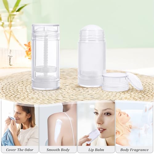 12 Pcs 30ml/1oz Clear Deodorant Containers Refillable Bottom Refilling Round Stick Plastic Twist Up Deodorant Bottles for DIY Chapstick Lip Balm Crayon
