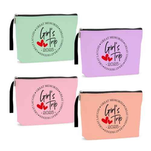 4Pcs Girls Trip Gifts Favors 2025 Weekend Bag Makeup Bag Weekender Bags for Women Sisters Niece Cosmetic Bag Zipper Pouch Wedding Bachelorette Party