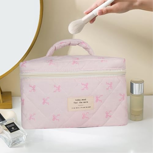 Large Makeup Bag, Cute Cosmetic Bags for Women Girls, Quilted Floral Toiletry Bag, Travel Make Up Organizer Bag