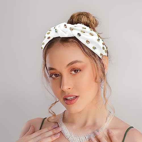 YISSION 1PC Crystal Knotted Headband for Women Non Slip Rhinestone Headband White Head Band Fashion Wide Headbands Hair Accessories for Women Girls