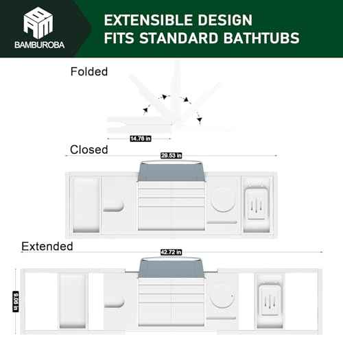 Foldable Bamboo Bathtub Caddy Tray Expandable for Luxury Bath, Bath Accessories & Table with Wine Glass Holder, Book Stand Bathroom Organizer with Extending Sides for Men/Women,White