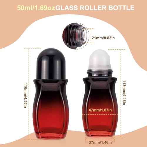 Ellbest 4Pcs Rollerball Bottles Set 50ml Gradient Red Glass Deodorant Roller Bottle with Plastic Roller Ball and 2Pcs Opener Perfume Roll On Bottles Deodorant Containers for Essential Oils (Black Lid)
