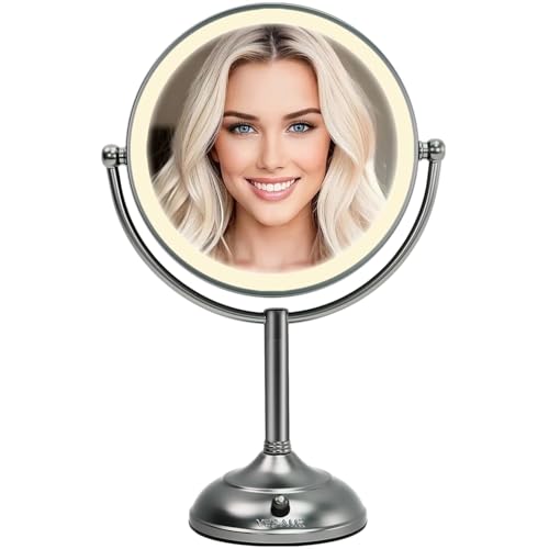 VESAUR Professional 8.5" Lighted Makeup Mirror, 1X/10X Double Sided HD Undistorted Magnifying Mirror with 3 Color 90 Dimmable LED lights, 360¡Æ Rotation Vanity Mirror, Unique Black Nickel with Gift Box