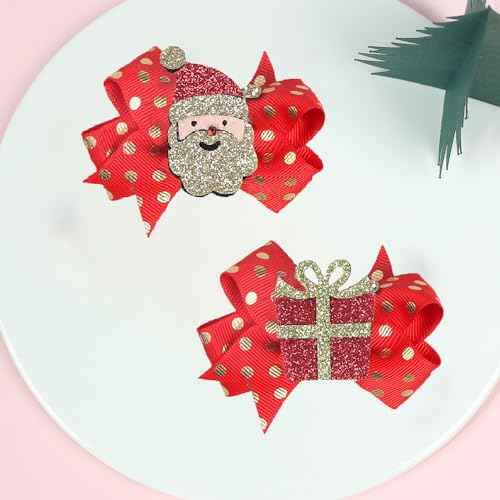 8Pcs Christmas Bow Clips Christmas Sequins Alligator Clips Hair Clips Bows Hair Barrettes, Include Santa, Christmas Tree and Cap, Hair Accessories for Girls Women