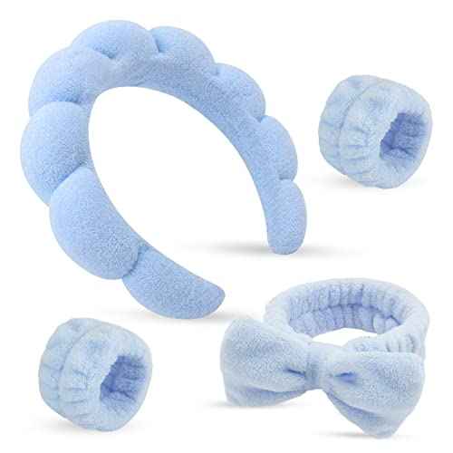 Sponge Spa Headbands for Women & Wristband Set,Puffy Makeup Headband for Washing Face, Skincare Headband, Self Care Gift for Women and Teen Girl Gifts Trendy Stuff, Christmas Gifts for Teens