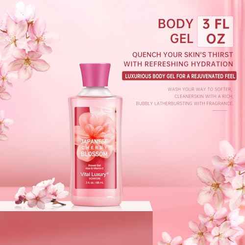 Bath and Body Gift Set for Women and Girls, Japanese Cherry Blossom Spa Set With Natural Extracts-Shower Gel, Body Lotion, Body Mist, Body Care Travel Set for Birthday Mother's Day Gifts
