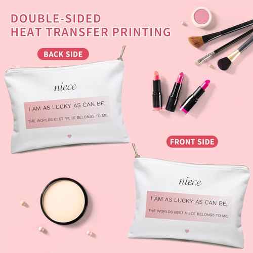 Medium Size Handmade Cosmetic Bag, Niece Gifts from Auntie, Best Niece, Meaningful Gift for Niece, Linen Travel Makeup Bags