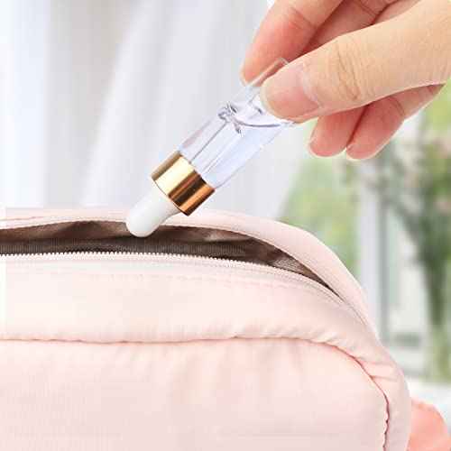 15Pcs Glass Essential Oil Bottles Tiny Clear Perfume Dropping Bottle Refillable Cosmetic Sample Vials Pot with Gold Cap and White Latex (5ml)