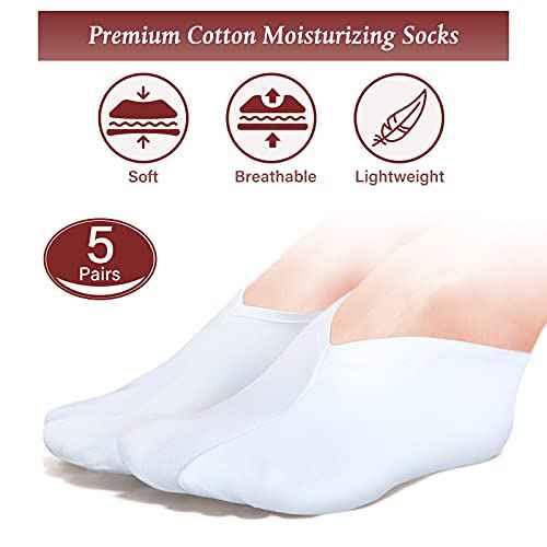 5 Pairs Moisturizing Socks Overnight Spa Socks for Dry Feet, Moisture Enhancing Socks, Cosmetic Moisturizing Socks for Women and Men, White