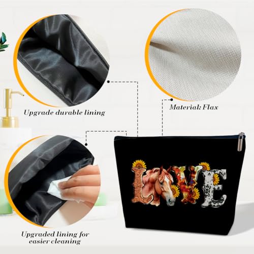 Love Horse Makeup Bag, Women Cosmetic Bag for Purse, Gifts for Women, Besties, Daughter, Best Friends, Horse Themed Gifts for Owner Lovers