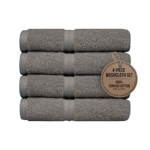 Quick Dry & Absorbent Wash Cloths Set of 4 (12" x 12") Hotel Quality, Versatile as, Washcloths for Your Face, Face Towel Set, Spa Towels, Hand Towels, Soft Wash Cloths -%100 Cotton - Gray