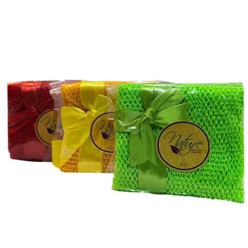 Net Bath Sponge, Customized N1 Weave, NKN Naturals, Long, Skin Exfoliation, African, Ghana, Porous, Stretches Horizontally to Approximately 49" (Shade of Blue)