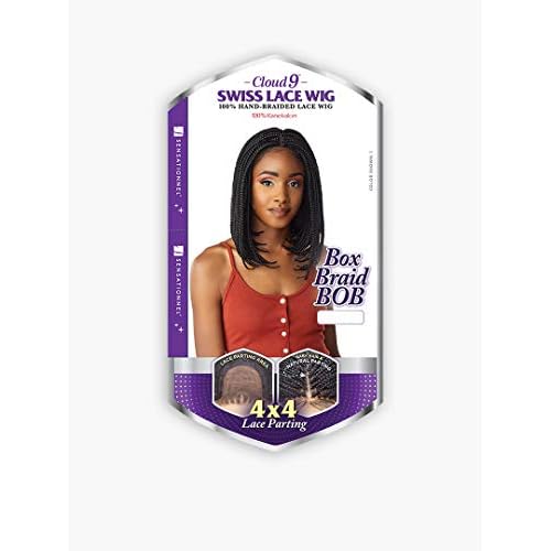 Sensationnel Cloud9 4x4 Braided Wig - Box Braid BOB Hand Tied Swiss Lace with Large Parting Area (1B OFFBLACK)