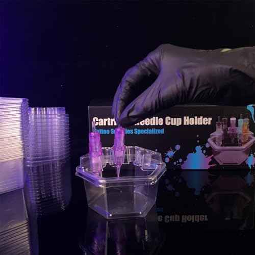 20PCS Hive Cups Disposable Tattoo Cartridge Needle Cup Holder Transparent Tattoo Needle Holder Plastic Ink Rinse Cups Stand Tattoo Cartridge Tray (Hexagon)