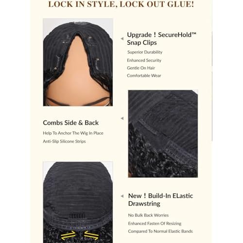 Beauty Forever EasiContour V Part Wigs Human Hair Yaki Straight Upgrade U Part Wigs Glueless Full Head Clip In Half Wig V Shape Drawstring Wigs No Leave Out Natural Color 150% Density 18inch