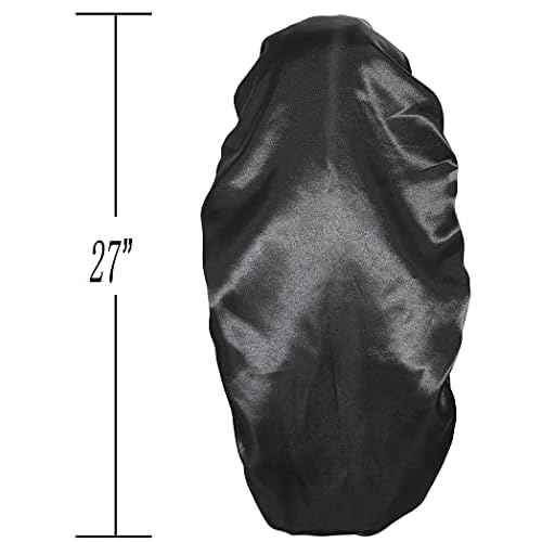 2 Pcs Hair Bonnets for Women Satin, Soft Elastic Band Silky Sleeping Cap Big Bonnets for Women Comfortable Bonnet for Braids(Black+Purple)