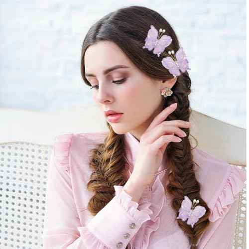 12 PCS Girls Butterfly Hair Clips,with pearl Glitter Barrettes Butterfly Non-Slip Hair Clips,Girls Hair Accessories for Birthday Christmas Day Gift