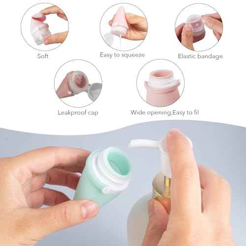 1oz Travel Bottles for Toiletries, Silicone Leak-Proof TSA Approved Travel Size Containers (4-Pack) - Reusable Refillable Bottles for Shampoo, Body Wash, Lotion