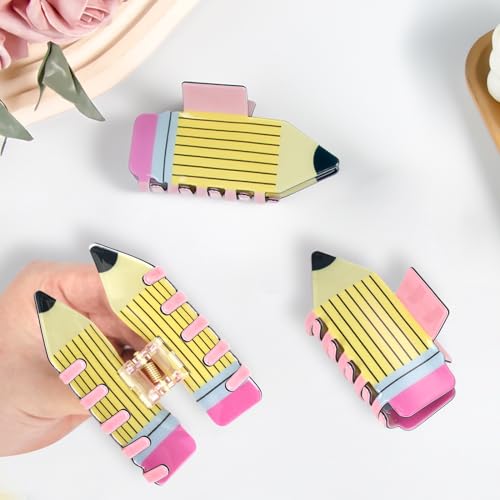 3Pcs Pencil Hair Claw Clips Funny Teacher Hair Clips Cute Back To School Accessories for Teachers Appreaction Present (Yellow)