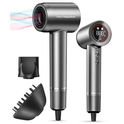 Hair Dryer - Negative Ionic Blow Dryer with 150000 RPM High Speed Brushless Motor for Fast Drying, Low Noise, HD Display Hair Dryer with Diffuser and Nozzle, 5 Temps & 2 Speeds