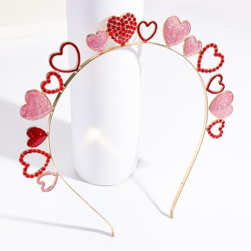 Soochat Valentine's Day Heart Headbands Glitter Rhinestone Heart Hair Hoop Love Headband Hair Accessory for Women Gifts