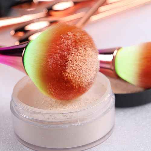 Large Powder Makeup Brush, Face Brush for Loose or Pressed Setting Powder, Bronzer with Plush Fibers Makeup with PVC Bow Boxes (Greener)