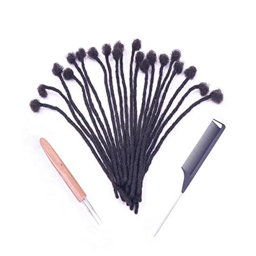 0.6cm Width 6 Inch 100 Strands 100% Human Hair Loc Extensions, Full Handmade Dreadlock Extensions for Men Women Kids Can Be Dyed and Bleached with Needle and Comb Unprocessed Natural Black