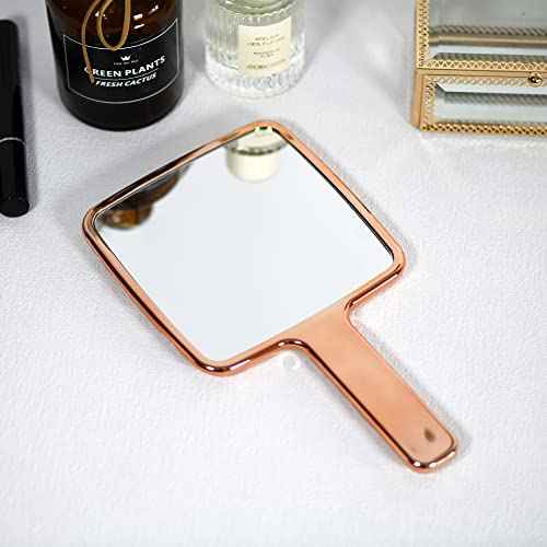 Hand Held Mirror Electroplate Mirror Rose Gold, Square 11x6.7inch