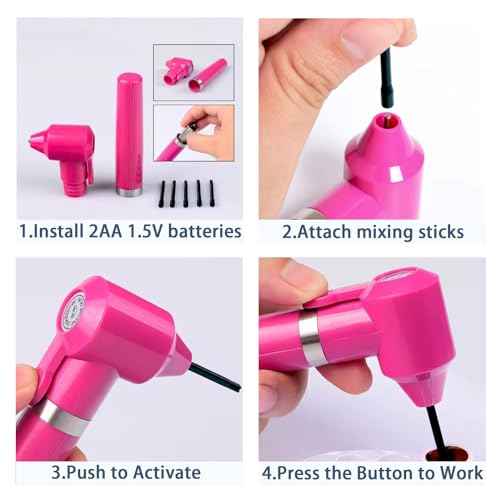 Tattoo Ink Mixer, Pigment Stirrer, Coloring Mix Machine with Ink Mixing Stick, Tattoo Pigment Mixers Machine with 100 Pcs Sticks, Electric Ink Mixer for Makeup Tattoo (Pink)
