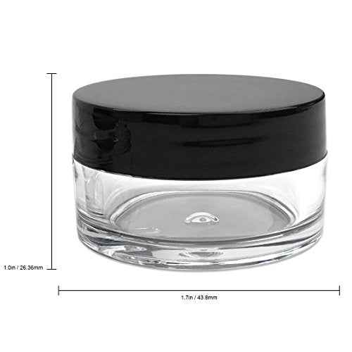 Beauticom 12 Piece 20g/20ml USA Acrylic Round Clear Jars with Lids for Lip Balms, Creams, Make Up, Cosmetics, Samples, Ointments and other Beauty Products (Black Lid (Flat Top))