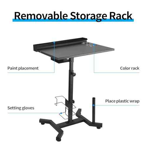 Tattoo Work Station Tattoo Salon Tray Cart Portable Work Table with Detachable Storage Shelf Tattoo Armrest Stand Adjustable Height Tattoo Stand Desk for Tattoo Supplies and Equipment
