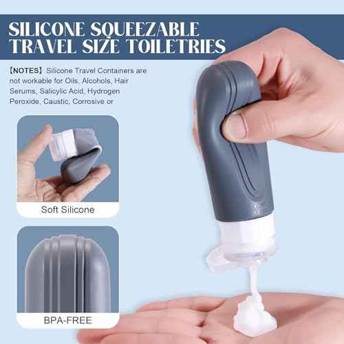 Travel Bottles for Toiletries, 3oz TSA Approved Travel Size Toiletries, Silicone Leak-Proof Refillable Containers, Squeezable Liquid Essentials Bottles W/Clear Bag (GRAY)