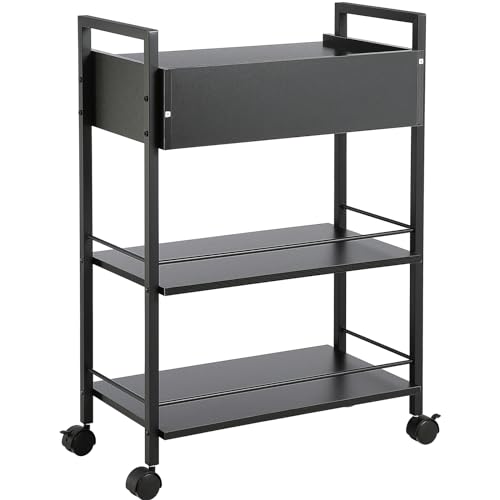 VEVOR Beauty Salon Trolley Cart, 3-Tier Hair Salon Stations Cabinet for Stylist with Lockable Drawer, MDF Rolling Storage Station with 4 Wheels (2 Lockable) for Beauty SPA Barbershop Tattoo