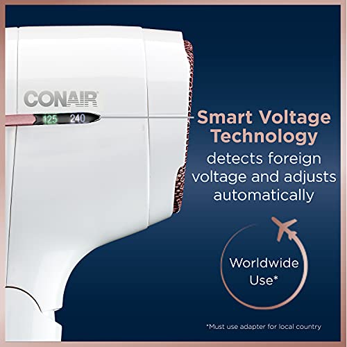 Conair Hair Dryer, Worldwide Travel Hair Dryer with Smart Voltage Technology and Folding Handle, Includes Concentrator