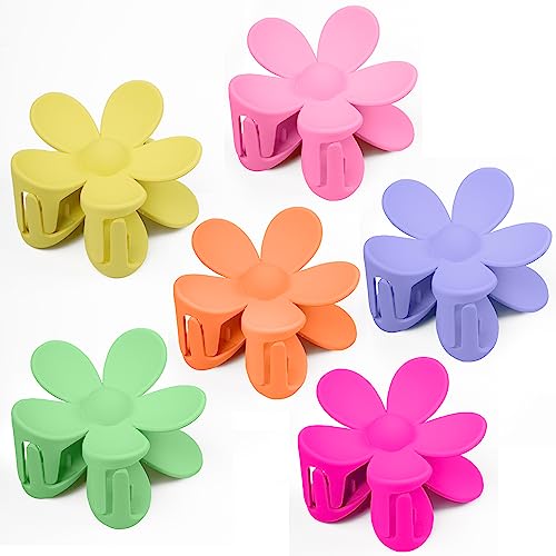 6PCS Flower Hair Clips Large Hair Claw Clips for Thick Hair Matte Non Slip Strong Hold Cute Jaw Daisy Claw Clip Colorful Clamps Thin Hair Accessories for Women Girls Gifts(Yellow)