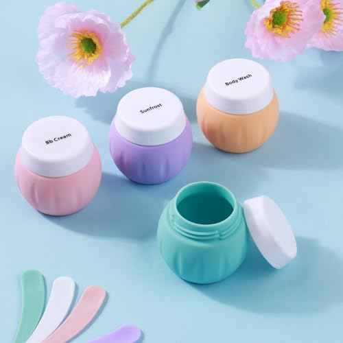 Travel Containers for Toiletries, GLAMFIELDS TSA Approved 1.7oz 50ml Travel Size Silicone Cream Jars BPA Free, Leak-proof Travel Essentials with Lid for Cosmetic Face Hand Body Cream Macaron (4 Pack)