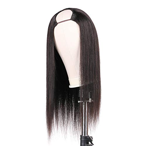 huarisi U Part Wig Human Hair Straight U part Wigs for Black Women Human Hair 100% Brazilian Virgin Human Hair U Part Wigs Natural Black Color 22Inch
