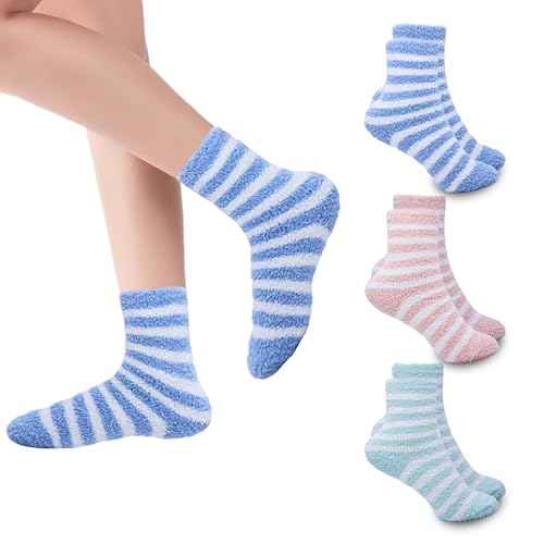 3 Pairs Aloe Socks Moisturizing Spa Socks for Dry Cracked Feet, Sleeping Fuzzy Socks Non Slip Lotion Socks for Women Men Spa, Foot Care Socks for Repairing Softening Dry Cracked Heel