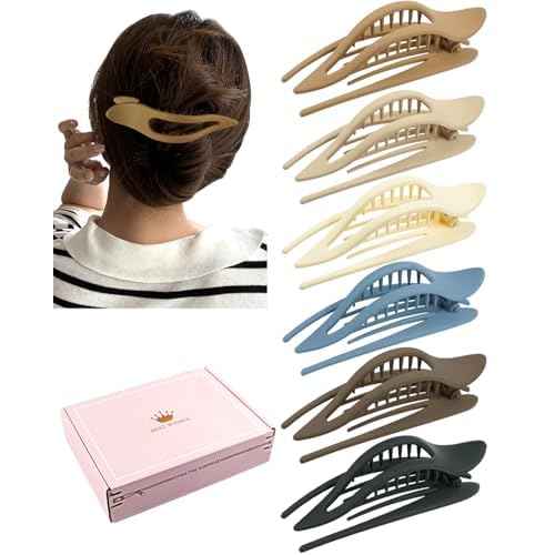 6 Pcs Large French Style Curved Claw Clips, 5" Strong Hold No-Slip Grip Duckbill Hair Clamps for Thick Hair, Neutral Color for Women and Girls