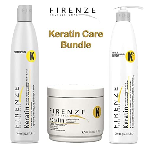Firenze Professional Keratin Care Bundle - Keratin Shampoo, Intense Conditioner and Mask Treatment Pack with Free Red Gift Bag