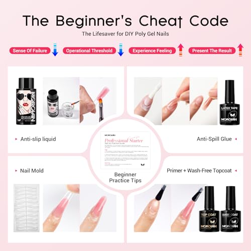 Morovan Poly Gel Nail Kit: All-in-One Beginners Practice Set With Mini Lamp & Slip Solution For DIY Nail Extension Gel Kit Starter At Home User Friendly & Salon Results Path From Beginners To Master