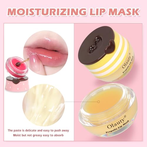 6 PCS Bee Lip Balm Honey Pot, Propolis Sleep Lip Mask Hydrating Prevention Dry and Crack Lip Scrubs, Moisturizing Lip Mask Overnight Reduce Lip Lines