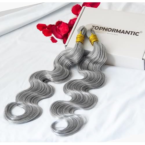 Human Braiding Hair for Boho Braids, Body Wave Bulk Salt and Pepper Human Hair 100g 2 Bundles/Pack Brazilian Virgin Hair No Weft Wet and Wavy Gray Hair Extensions for Black Women 20 Inch