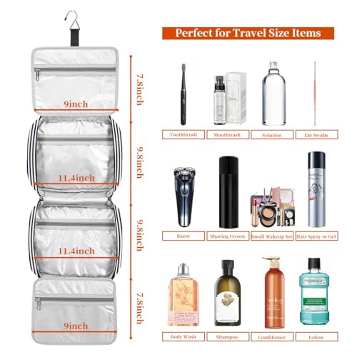 Bosidu Hanging Travel Toiletry Bag,Large Capacity Cosmetic Travel Toiletry Organizer for Women with 4 Compartments & 1 Sturdy Hook,Perfect for Travel/Daily Use/Christmas