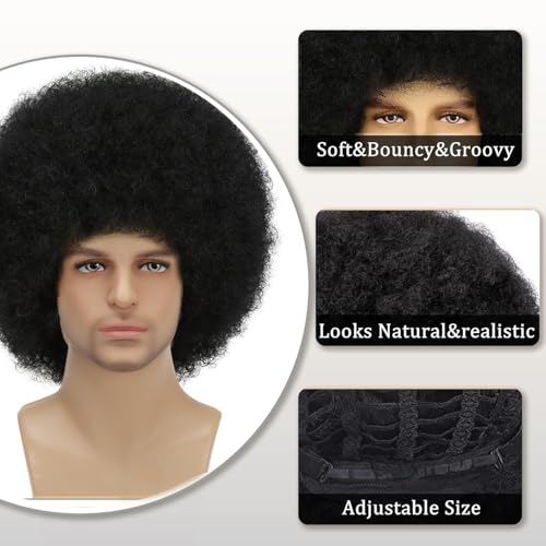 Afro Wig for Men Short Fluffy Hair 70s Rock Disco Wigs for Male,Rocker Costume Mens Wigs Natural Looking Synthetic Hair for Halloween Party Daily Use