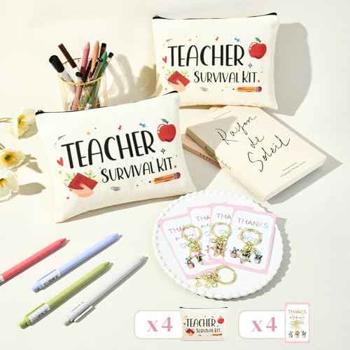 8PCS Teacher Appreciation Gifts Bulk Teacher Gifts Makeup Bags Survival Kit Appreciation Week Keychain for women