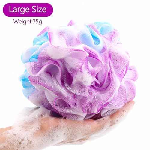 BTYMS 75g/Pc Large Loofahs Shower Sponge, Exfoliating Body Scrubber Shower Scrunchies Mesh Pouf Bath Sponges - Pack of 6