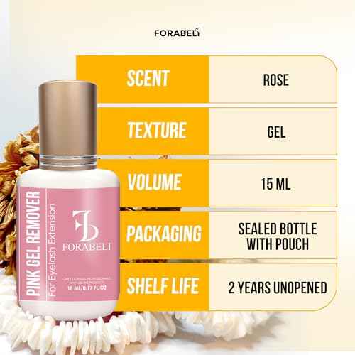 Forabeli Pink Gel Lash Remover for Eyelash Extensions, 15ml, Safe and Gentle Formula, Easy to Apply, Versatile and Efficient