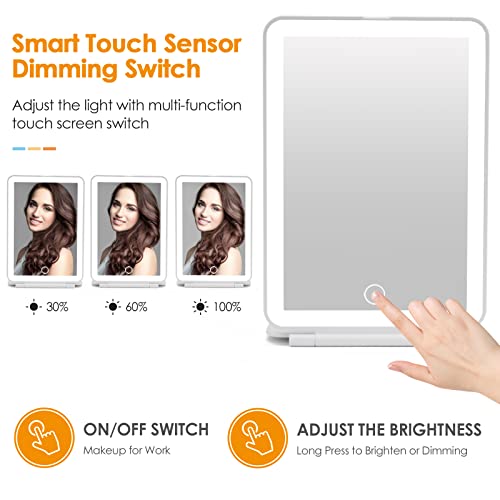 Rechargeable Travel Makeup Mirror 72 LED Lighted Compact Slim Vanity with Lights 3 Lighting Modes Dimmable Touch Screen (White),(DenCert)